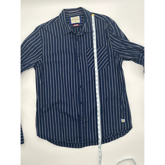 Scotch & Soda Mens Navy Blue White Striped Long Sleeve Button Down Shirt Regular - Picture 6 of 10